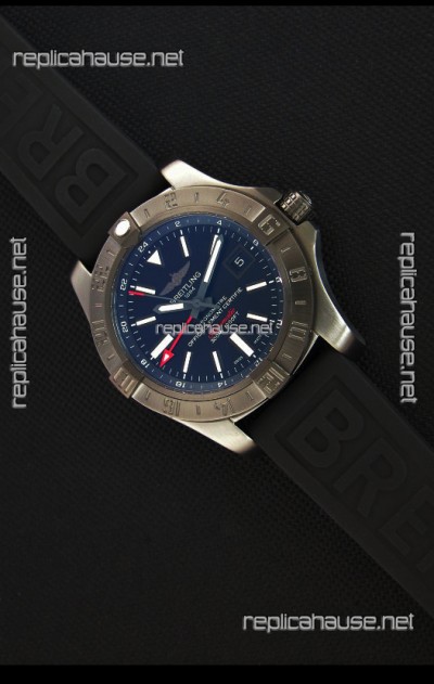 Breitling Avenger II BlackSteel GMT Swiss Replica Watch Rubber Strap 1:1 Mirror Replica Watch
