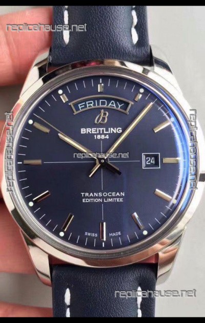 Breitling Transocean Day & Date Swiss Replica Watch in Aurora Blue Dial 1:1 Mirror Edition