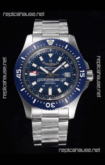 Breitling SuperOcean II 44mm 904L Steel Case 1:1 Mirror Replica Watch in Blue Dial 