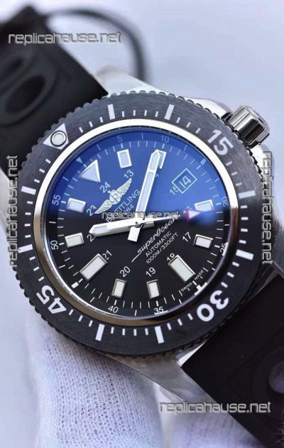 Breitling SuperOcean 44 Special Steel - Mariner Blue Swiss Replica Watch with Rubber Strap