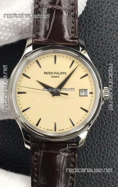 Patek Philippe Calatrava 5227G-001 Pale Yellow Dial 1:1 Mirror Swiss Replica Steel Casing