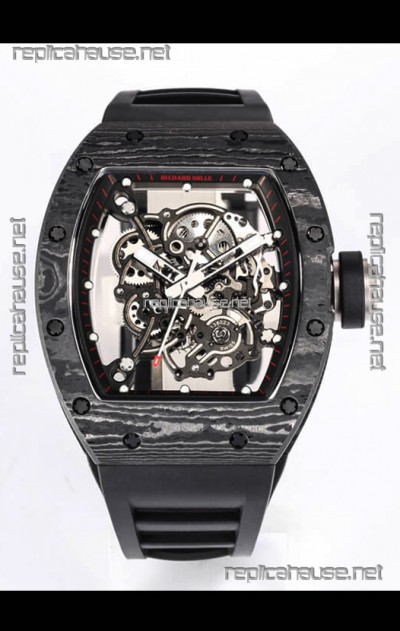 Richard Mille RM055 Black Carbon Casing 1:1 Mirror Replica Watch in Black Strap
