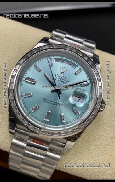 Rolex Day Date M228396TBR-0002 904L Steel 40MM - Ice Blue Dial 1:1 Mirror Replica