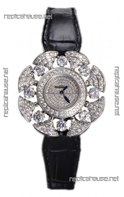Bvlgari Divas's Dream Edition Watch in Steel Casing - Diamonds Paved Dial Swiss Replica