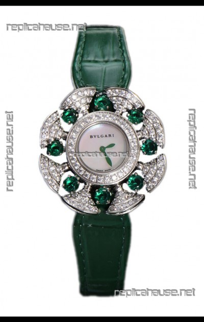 Bvlgari Divas's Dream Edition Watch in Steel Casing - Diamonds Paved Bezel Swiss Replica
