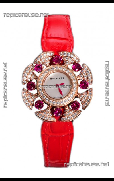Bvlgari Divas's Dream Edition Watch in Rose Gold Casing - Diamonds Paved Dial Swiss Replica