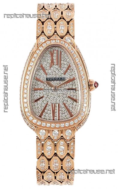 Bvlgari Serpenti Seduttori Edition Watch in Diamonds Paved Yellow Gold Casing - 1:1 Mirror Replica