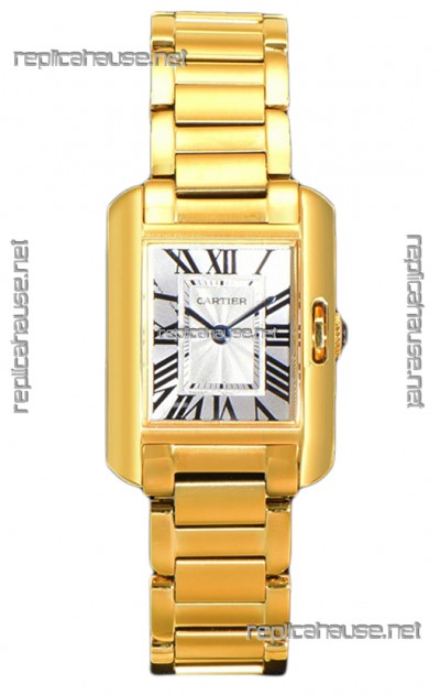 Cartier Tank Anglaise Yellow Gold Watch in Steel Strap Swiss Quartz Watch 30MM