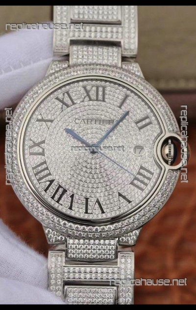 Ballon De Cartier Swiss Automatic Watch with Diamonds Embedded Dial and Casing - 42MM