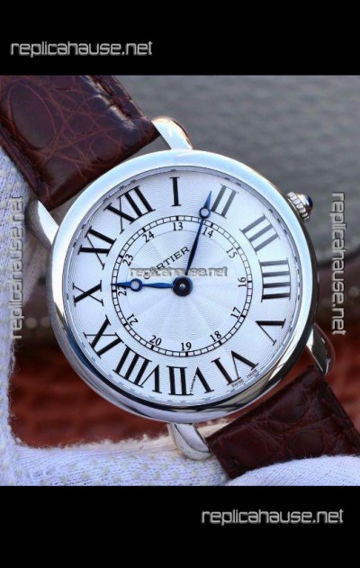 Ronde De Cartier Swiss Replica Watch - White dial in Leather Strap