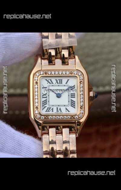 Cartier PANTHERE Edition 1:1 Mirror Swiss Watch Rose Gold White Dial - Diamonds Bezel