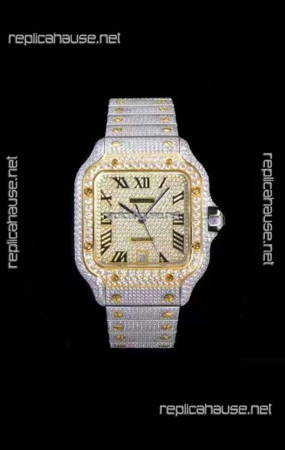 Santos De Cartier Swiss Replica Watch with Diamonds Embedded Dial in Two Tone Casing 40MM