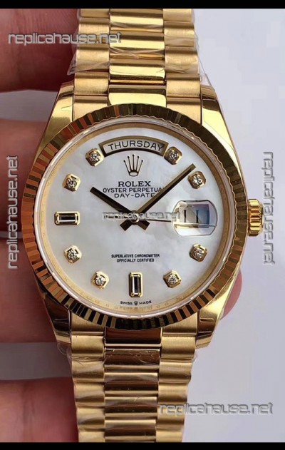 Rolex Day Date 36MM Yellow Gold M128238 in White Mother of Pearl Dial 1:1 Mirror Replica Watch