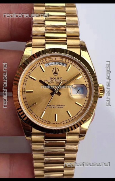 Rolex Day Date 36MM Yellow Gold M128238-0045 in Gold Dial 1:1 Mirror Replica Watch