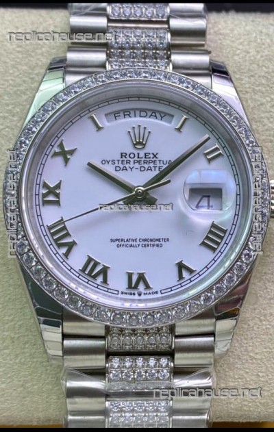 Rolex Day Date Presidential M128349RBR-0026 904L Steel 36MM - White Roman Dial 1:1 Mirror Quality