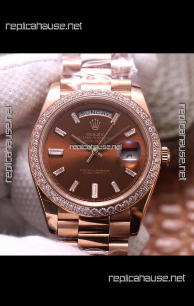 Rolex Day Date Presidential 904L Steel Rose Gold 40MM - Brown Dial 1:1 Mirror Quality Watch