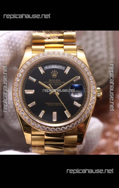 Rolex Day Date Presidential 904L Steel Yellow Gold 40MM - Black Dial 1:1 Mirror Quality Watch