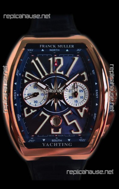 Franck Muller Vanguard Chronograph 18K Pink Gold Blue Dial Swiss Watch 