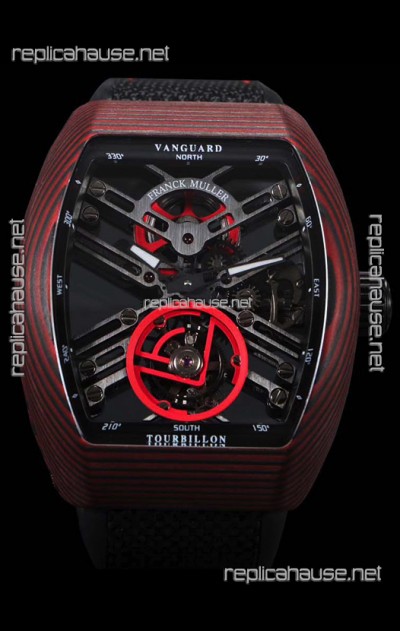 Franck Muller Vanguard Skeleton Tourbillon Red Carbon Swiss Replica Watch