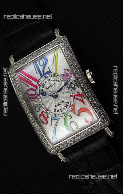 Franck Muller Long Island Color Dreams Ladies Swiss Replica Watch - Black Strap