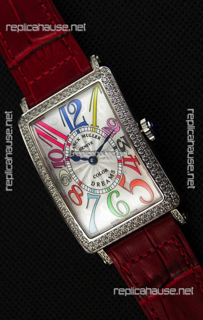 Franck Muller Long Island Color Dreams Ladies Swiss Replica Watch - Red Strap