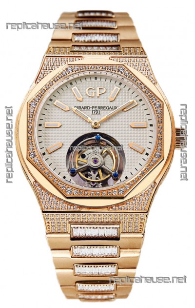 Girard Perregaux Laureato Tourbillon 1:1 Mirror Swiss Replica Watch Rose Gold Casing 