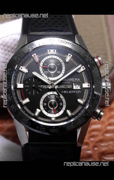 Tag Heuer Carrera Heuer 01 Swiss Replica Watch in Steel Casing Ceramic Bezel 43MM