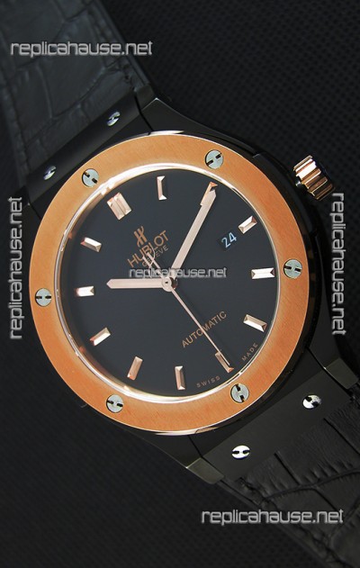Hublot Classic Fusion Ceramic King Gold Black Dial Swiss Replica Watch - 1:1 Mirror Replica