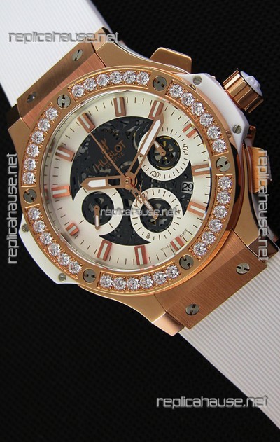 Hublot Big Bang Diamonds Bezel Watch in Pink Gold Case Swiss Replica Watch