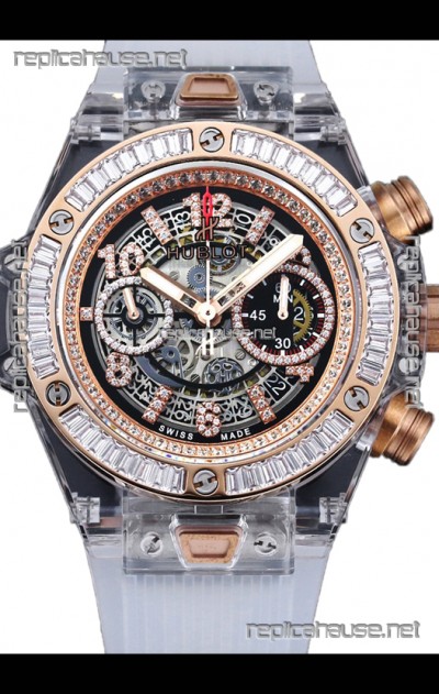 Hublot Big Bang Unico Sapphires Casing 1:1 Mirror Edition Swiss Replica Watch White Strap