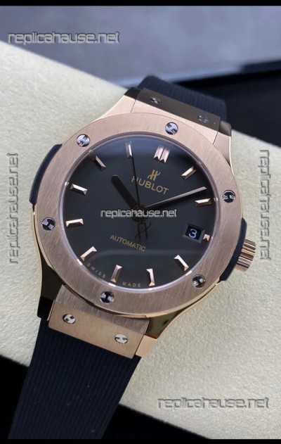 Hublot Classic Fusion 1:1 Mirror Replica Swiss Watch in Rose Gold 904L Steel Casing Black Dial 38MM