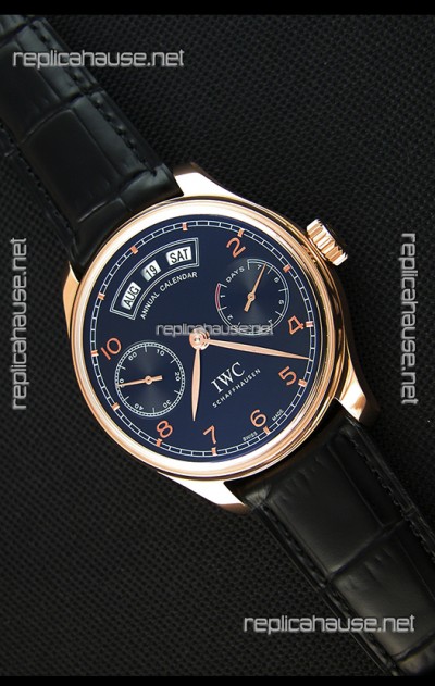 IWC Portugieser Annual Calender Midnight Blue Pink Gold IW503504 1:1 Mirror Replica