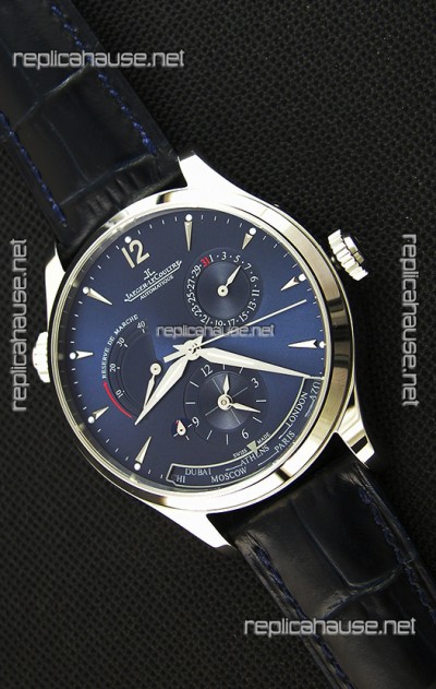 Jaeger LeCoultre Master Geographic Power Reserve Steel Case Steel Blue Dial Swiss Replica Watch 