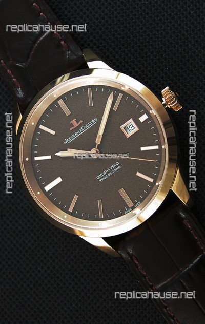 Jaeger LeCoultre Geophysic True Second Pink Gold Swiss Replica Watch Brown Dial 