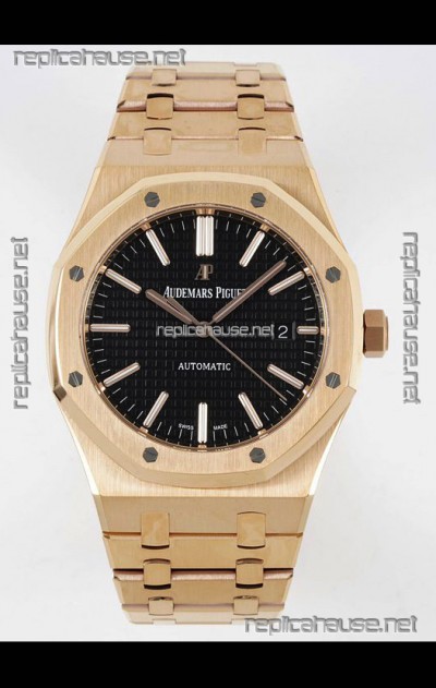 Audemars Piguet Royal Oak 15400 41MM Black Dial 904L Rose Gold CALIBRE 3120 Movement 1:1 Mirror Replica