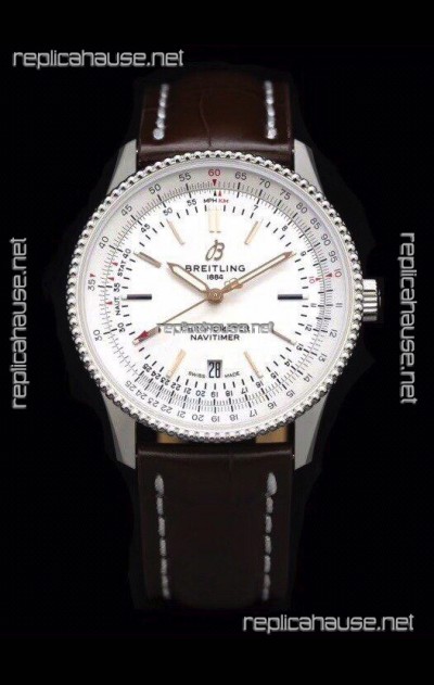 Breitling Navitimer 1 Automatic Swiss Replica Watch in White Dial - Leather Strap
