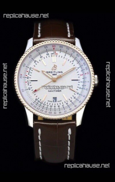 Breitling Navitimer 1 Automatic Swiss Replica Watch in White Dial Rose Gold Bezel