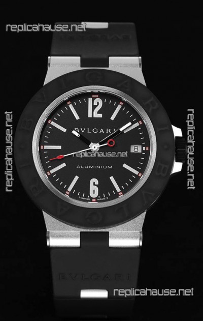 Bvlgari Aluminum 1:1 Mirror Swisss Replica Watch in Black Dial 