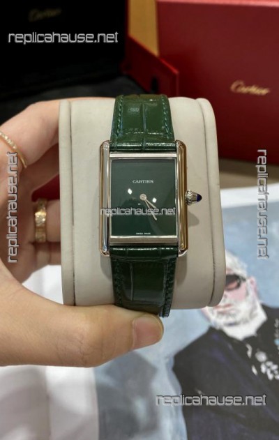 Must De Cartier Tank Edition Watch in 904L Stainless Steel Casing Green Dial