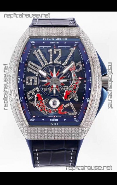 Franck Muller Vanguard KOI V45 YT SC DT AC BL KOI 2 Diamonds Embedded Swiss Replica Watch 