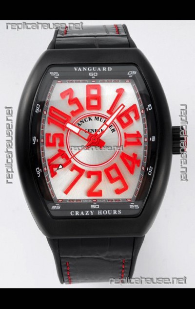 Franck Muller Vanguard Crazy Hours in DLC Coated Casing White Dial Swiss Replica Watch 