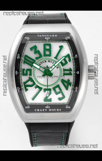 Franck Muller Vanguard Crazy Hours in Stainless Steel - White Dial Swiss Replica Watch 