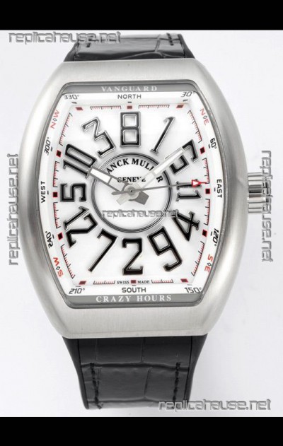 Franck Muller Vanguard Crazy Hours in Stainless Steel - White Dial Swiss Replica Watch 