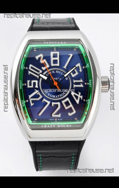 Franck Muller Vanguard Crazy Hours Steel Blue Dial Swiss Replica Watch 