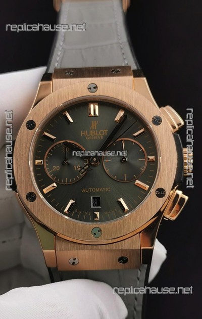 Hublot Classic Fusion Chronograph Rose Gold Casing Brown Dial  1:1 Mirror Replica Watch 