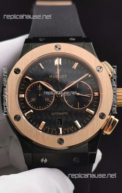 Hublot Classic Fusion Chronograph Ceramic Rose Gold Bezel Carbon Dial  1:1 Mirror Replica Watch 