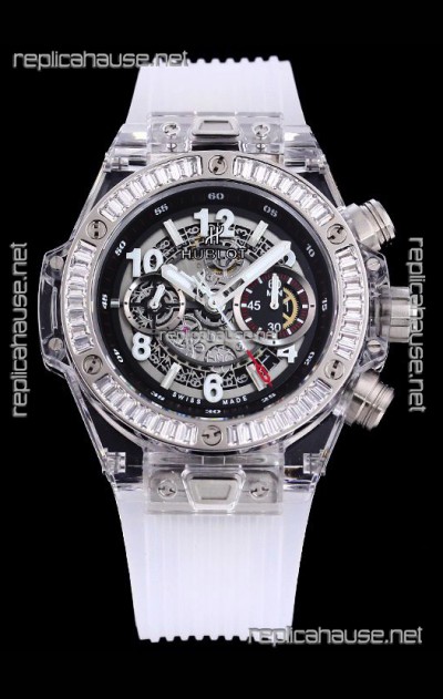 Hublot Big Bang Unico Plexiglass Casing 1:1 Mirror Edition Swiss Replica Watch White Strap