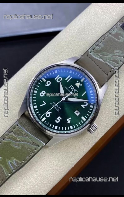 IWC Pilot MARK Series IW328205 1:1 Mirror Swiss Replica Watch in Green Dial Leather Strap