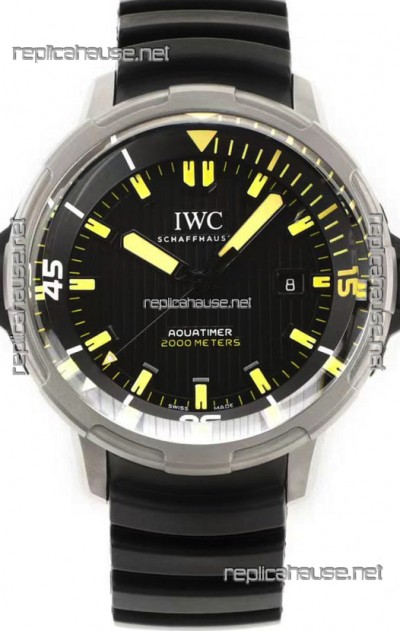 IWC Aquatimer IW358001 1:1 Titanium Mirror Swiss Replica Watch in Black Dial Rubber Strap