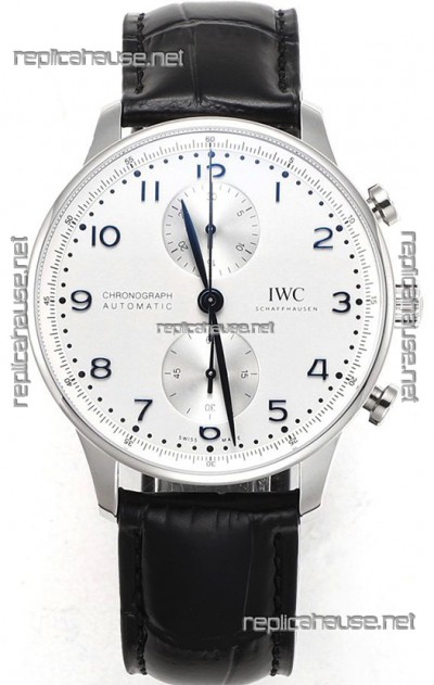 IWC Portuguese Chronograph Swiss Replica Watch in Steel Case White Dial - 1:1 Mirror Replica Edition